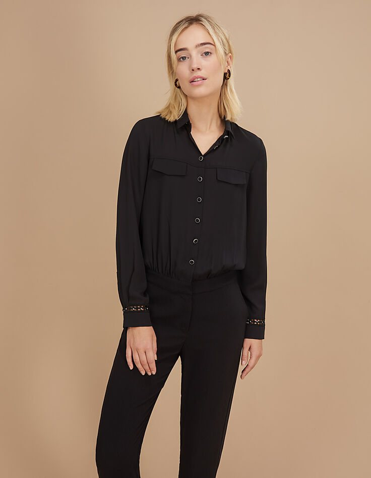 Zwarte jumpsuit kanten detail I.Code-2