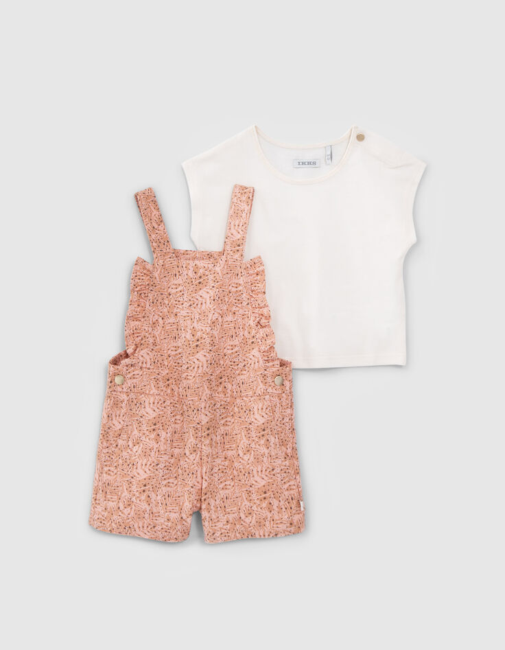 Baby girls’ ecru T-shirt and printed dungarees outfit-2