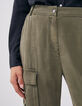 Khaki Damencargohose mit hohem Bund aus Lenzing™ Lyocell™-4