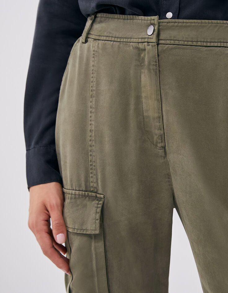 Khaki Damencargohose mit hohem Bund aus Lenzing™ Lyocell™-4