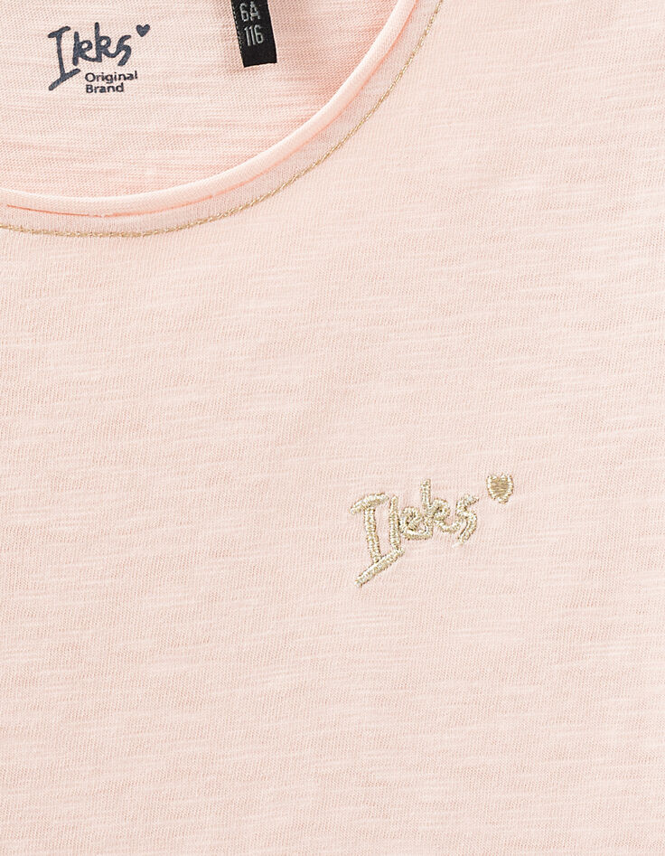 Poederroze T-shirt Essentials met IKKS geborduurd meisjes-3