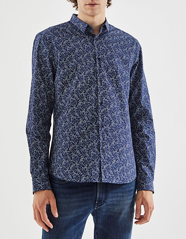 Camisa SLIM azul oscuro estampado vegetal Hombre-2