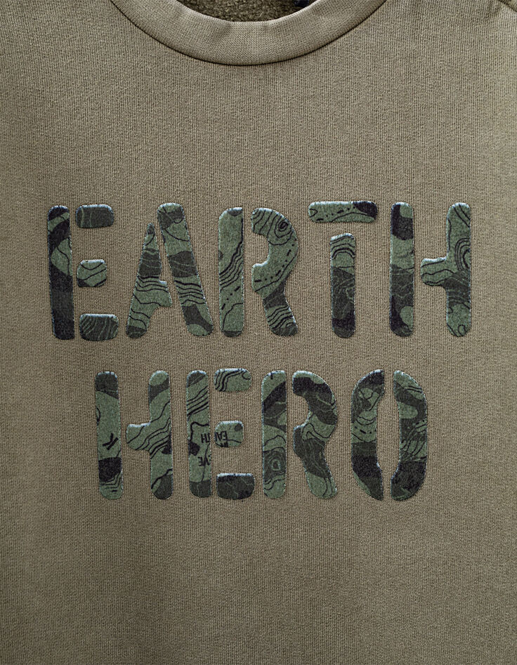 Sudadera caqui con mensaje terciopelo camuflaje niño -4 Sudadera caqui con mensaje terciopelo camuflaje niño -4