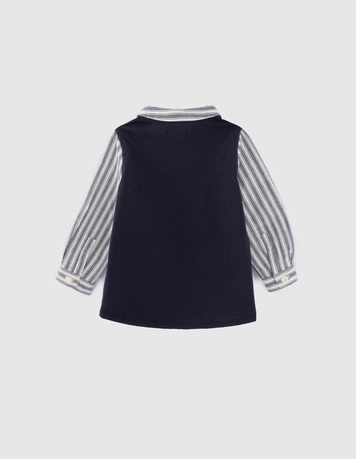 Baby boys’ navy mixed-fabric striped shirt - IKKS