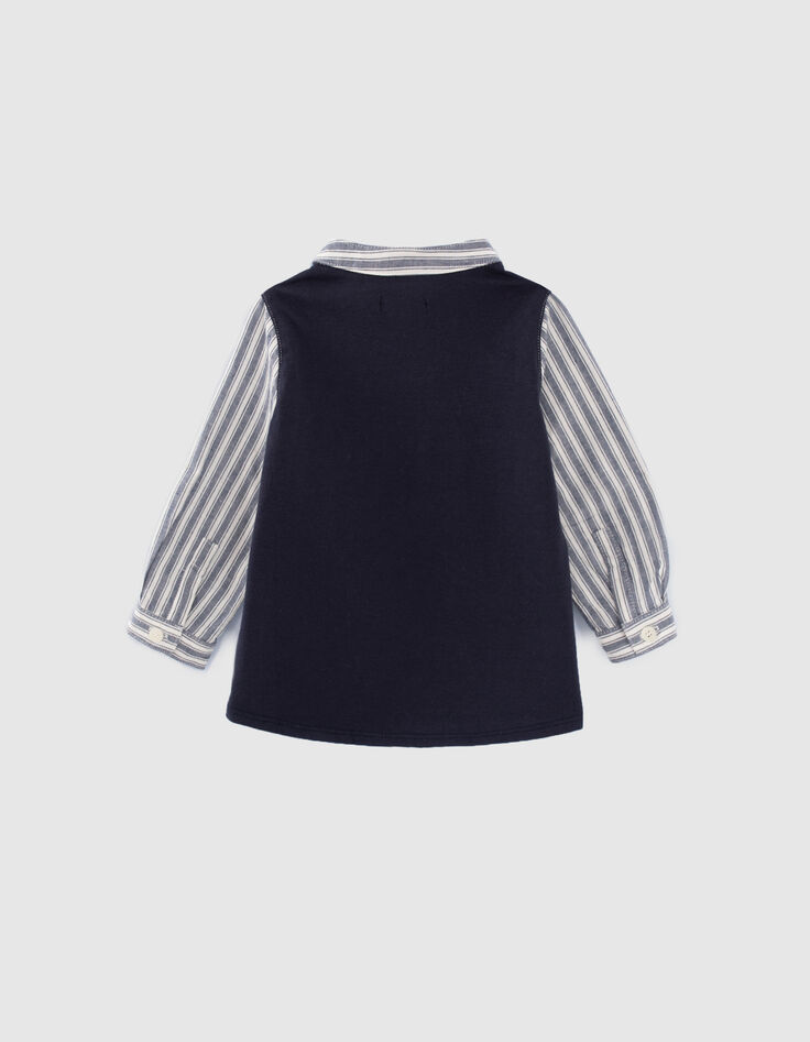 Baby boys’ navy mixed-fabric striped shirt-2 Baby boys’ navy mixed-fabric striped shirt-2