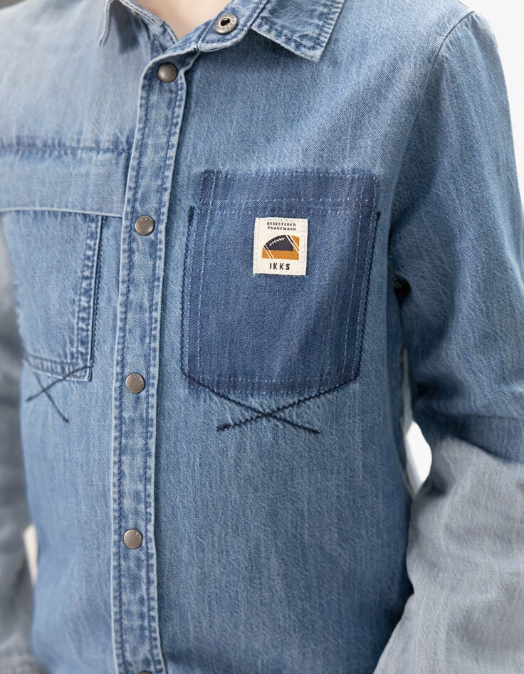 Blauw jeanshemd afneembare kap jongens-3