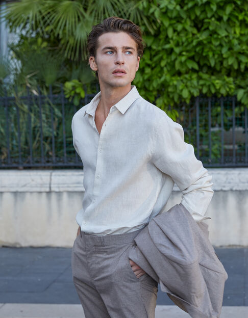 Chemise SLIM beige en lin Homme - IKKS