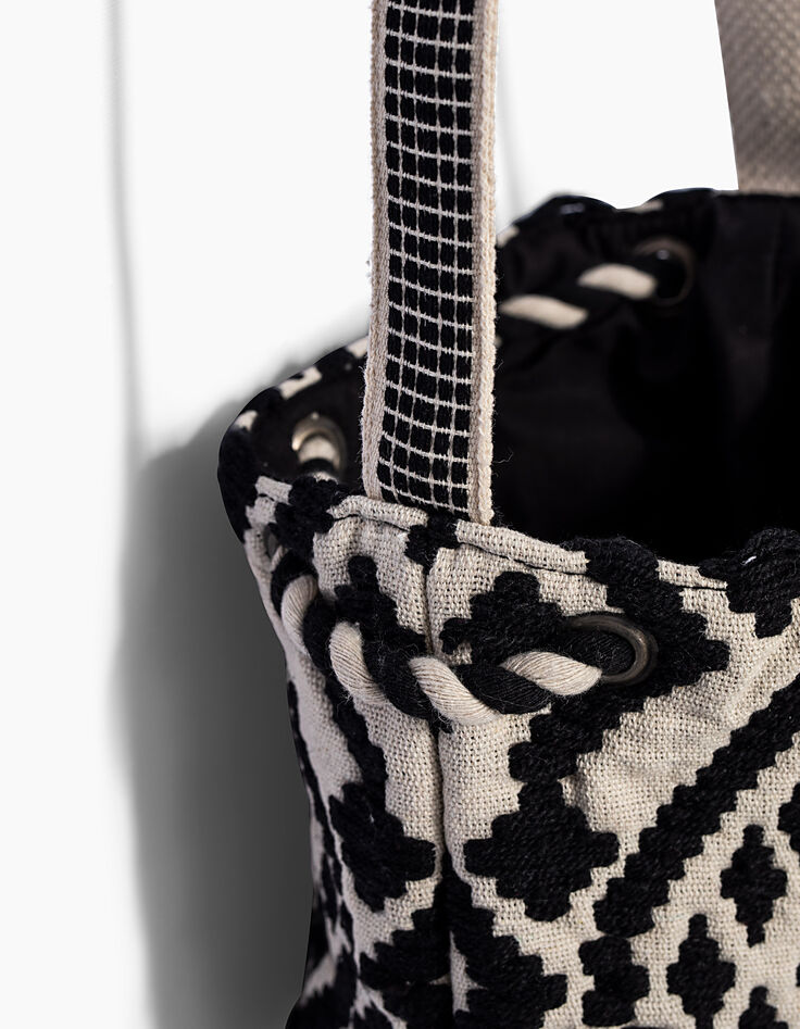 Sac seau blanc cass&eacute; et noir tiss&eacute; fille-5