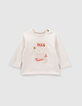 T-shirt beige coton bio visuel tigre et typo floquée bébé garçon-1