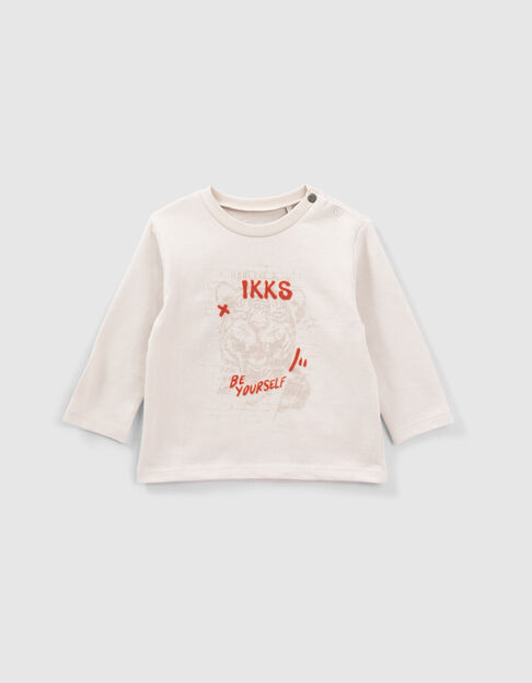 Baby boys’ beige flocked letter & tiger T-shirt - IKKS