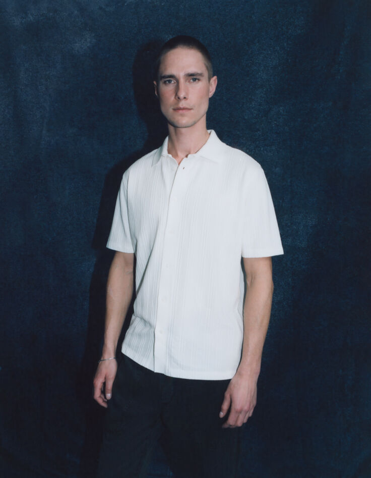 Camisa SLIM blanco roto punto rayas hombre-5 Camisa SLIM blanco roto punto rayas hombre-5