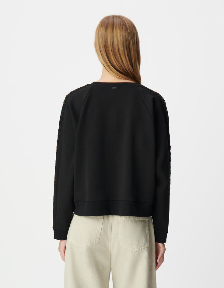 Schwarzes Damen-Oversize-Sweatshirt Stick Streifen Ärmel-3