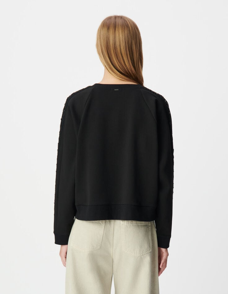 Schwarzes Damen-Oversize-Sweatshirt Stick Streifen Ärmel-3 Schwarzes Damen-Oversize-Sweatshirt Stick Streifen Ärmel-3
