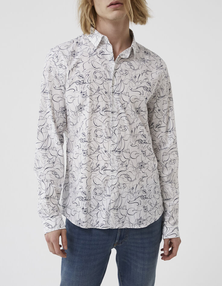 Chemise SLIM blanche à imprimé sea vibes Homme-1