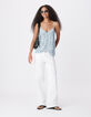 Top caraco fines bretelles bleu motif pois Femme-1