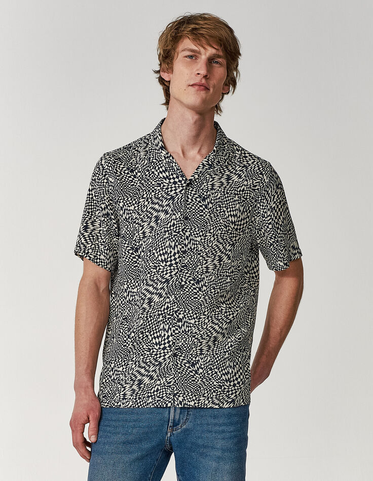 Marineblaues REGULAR-Herrenhemd mit optischem Print-2