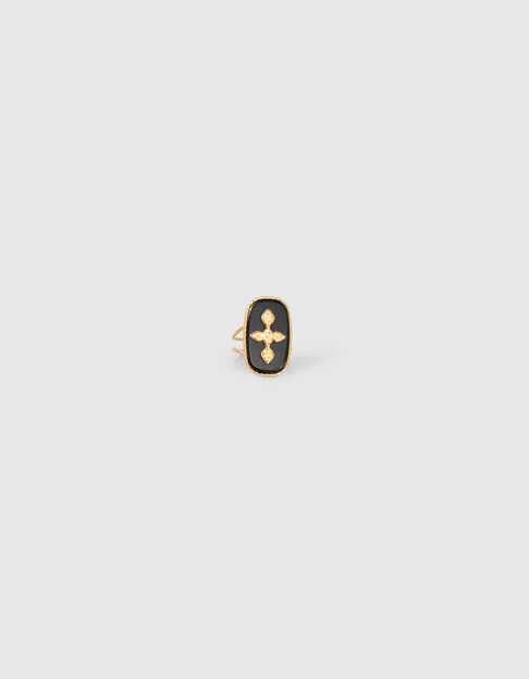 Anillo negro con detalle metal dorado mujer