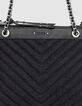 Women’s navy flannel and leather 1440 Reporter clutch bag-4