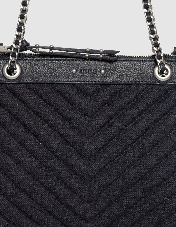 Women’s navy flannel and leather 1440 Reporter clutch bag-4