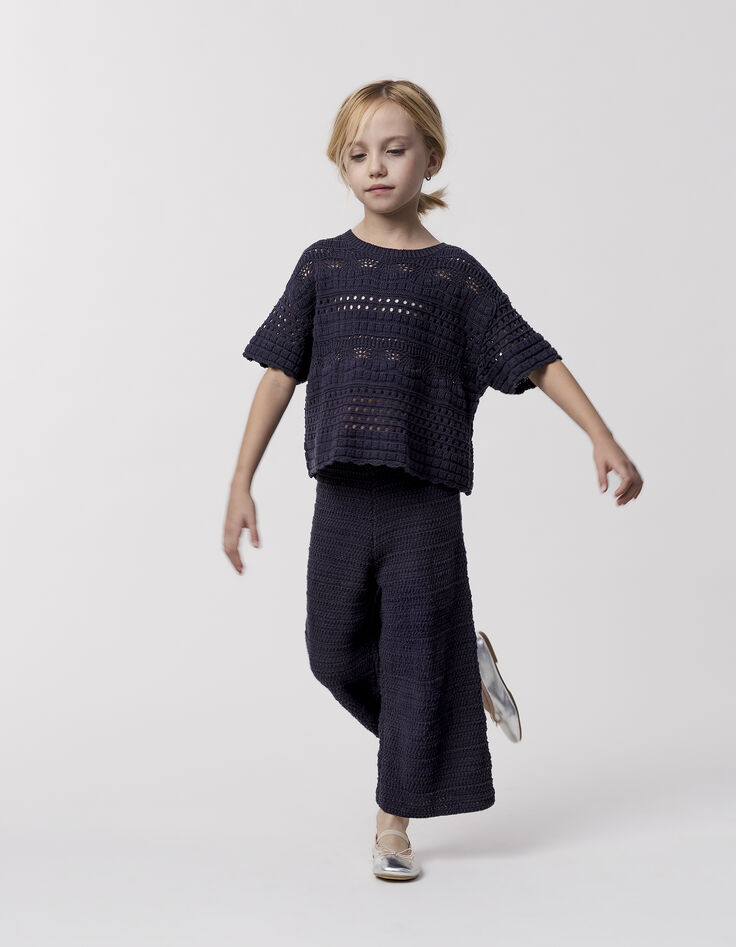 Pull marine tricot fantaisie ajouré fille-2