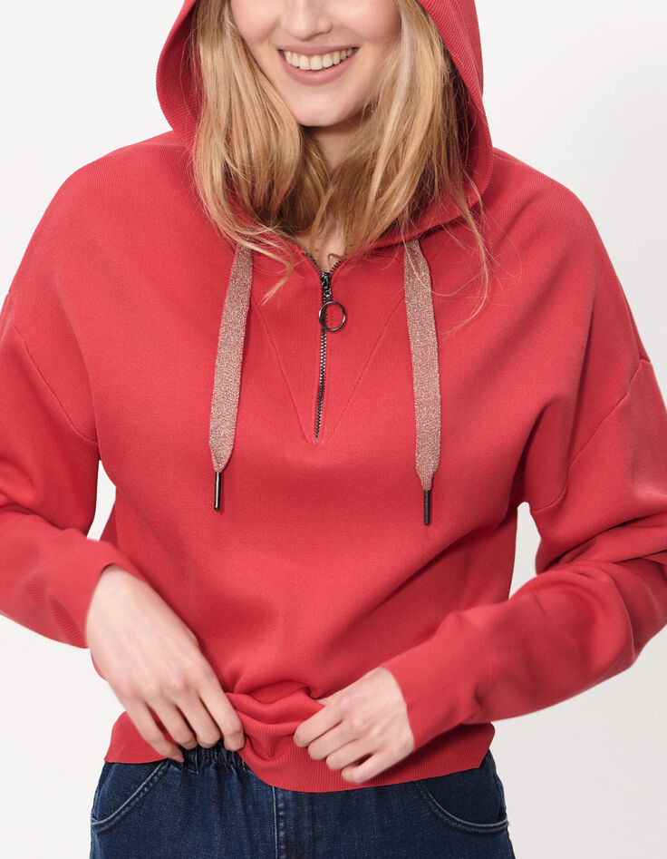 Pull coquelicot tricot à capuche et col zippé I.Code-5