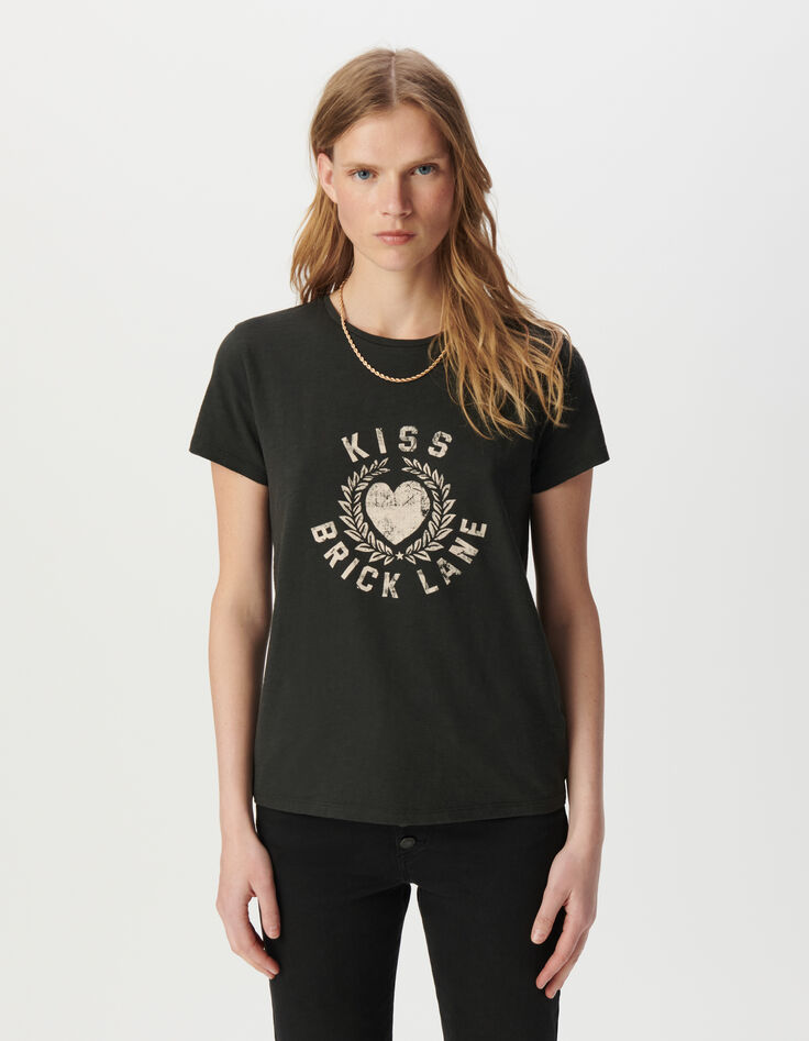 Graues Damen-T-Shirt Biobaumwolle Schriftzug Herzmotiv-2