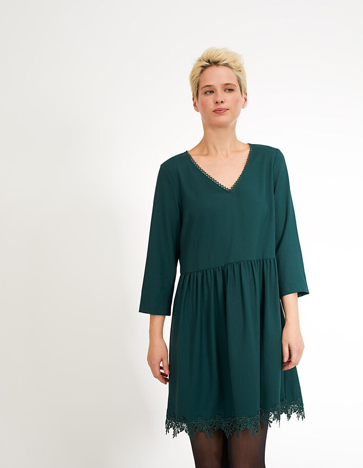 Grünes Kleid mit Spitzenbesatz I.Code - I.CODE