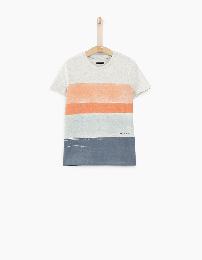 Boys' grey marl wide striped T-shirt  - IKKS