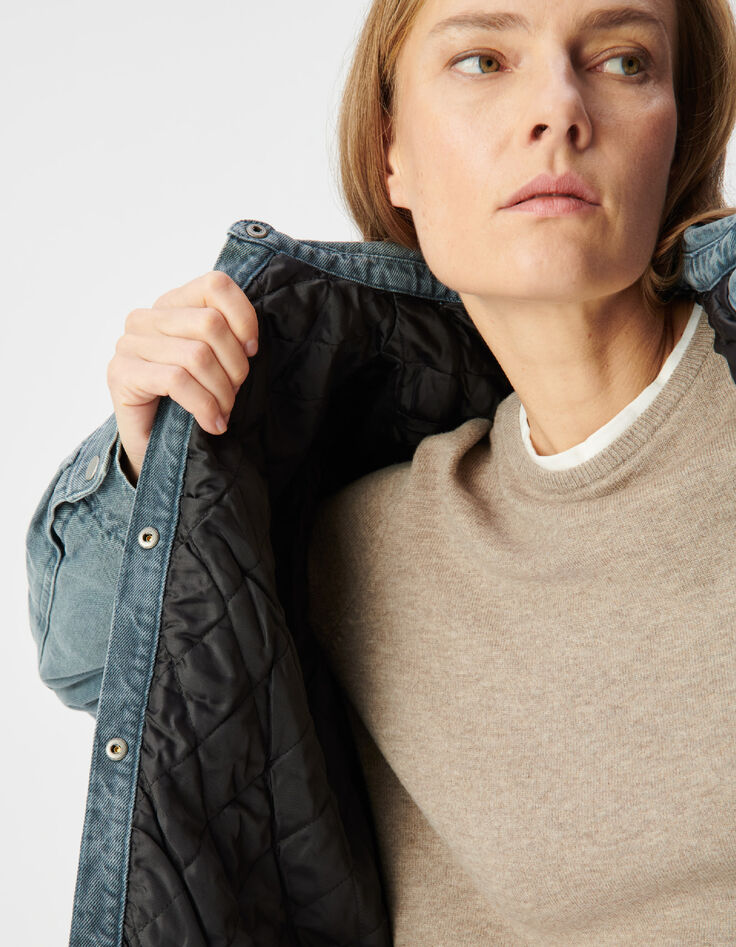 Mujer Chaqueta vaquera oversize azul con forro acolchado-5