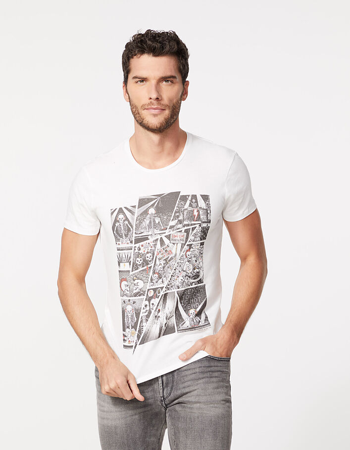 Men’s off-white comic-style print T-shirt - IKKS