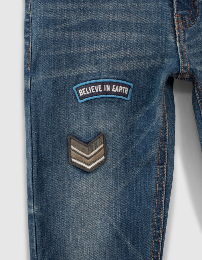 Boys’ vintage blue slim jeans with patches - IKKS