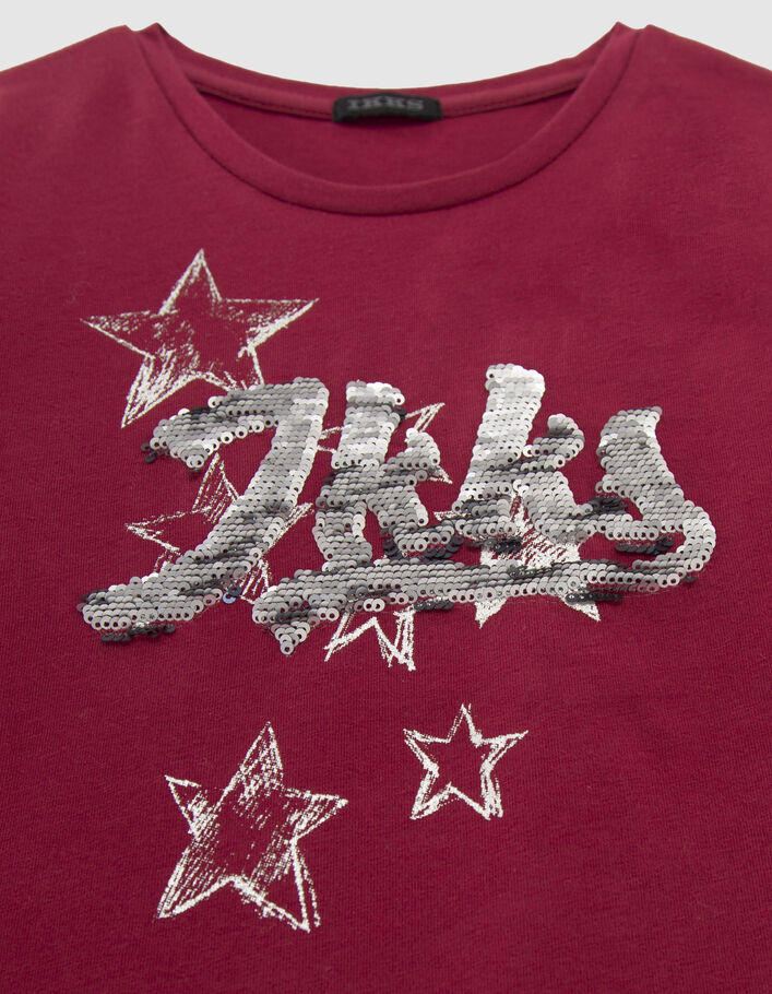 Girls’ burgundy IKKS reversible sequin T-shirt-6