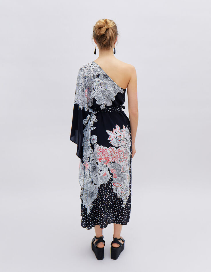 Robe asym&eacute;trique noire motif fleurs IKKS x GIGEEZ Femme-3