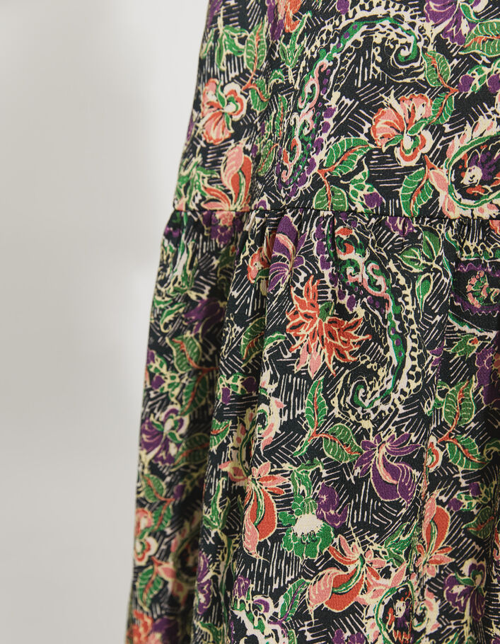 Women’s floral print ruffled baggy long skirt with slit - IKKS