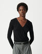 Camiseta negra con cuello en V para Mujer-3