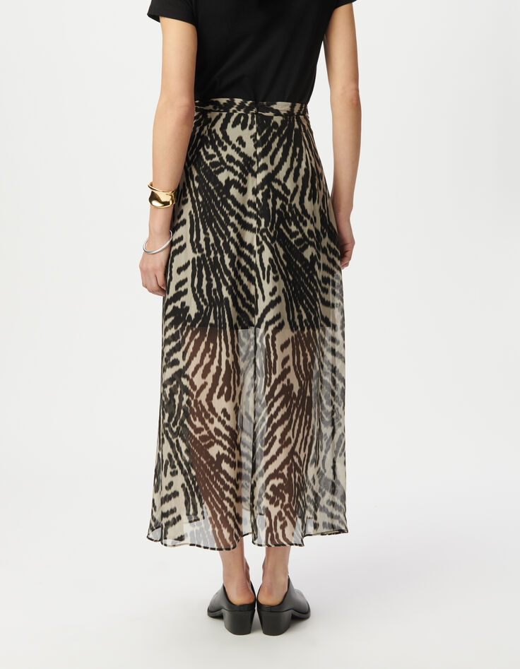 Women’s black ruffled long skirt with zebra print-3