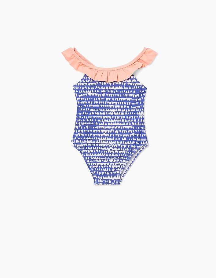 Baby girls’ blue swimsuit with printed hearts-2