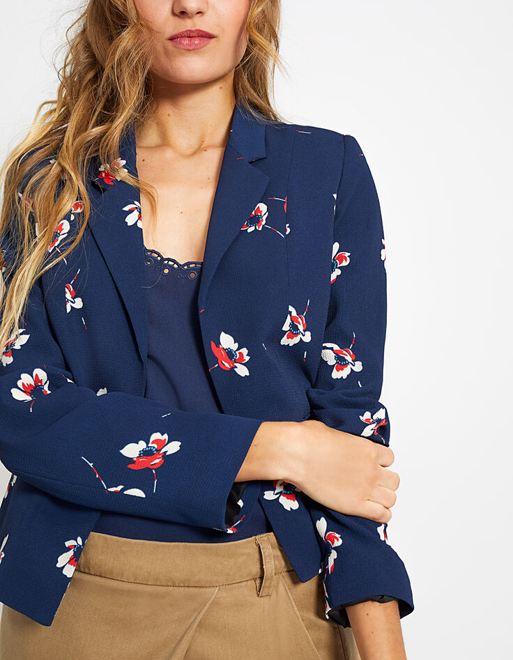Veste courte de costume marine imprimé floral I.Code-5