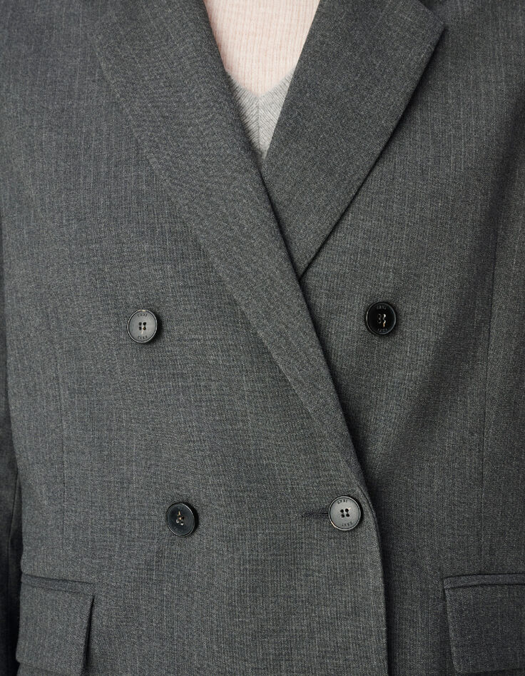 Veste de tailleur grise motif fines rayures Femme-3