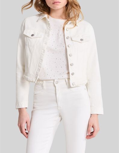 Cremefarbene Jeansjacke für Damen mit Zopfmuster - IKKS