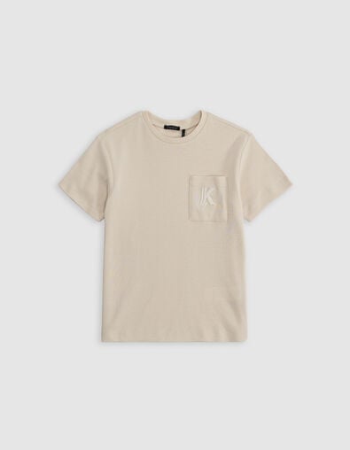 T-shirt beige jacquard poche brod&eacute;e gar&ccedil;on - IKKS