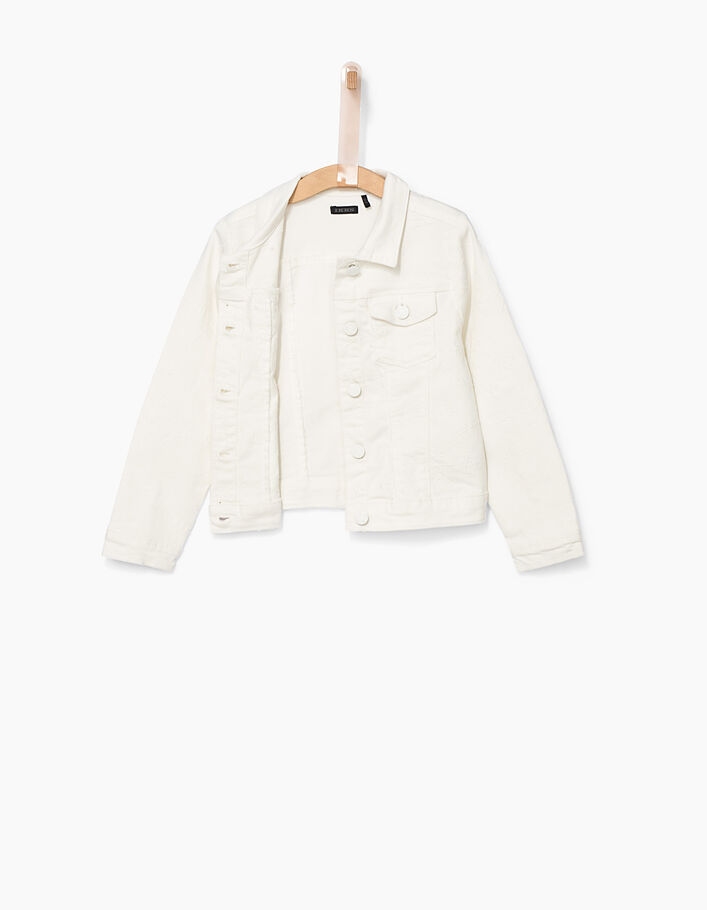 Girls’ off-white embroidered denim jacket