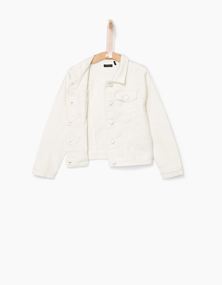 Veste en jean blanc cassé brodée fille-6