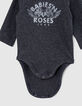 Body gris chiné visuel roses en coton bio bébé-4