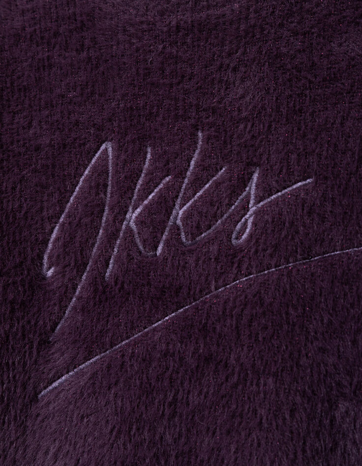 Plum knit sweater fluffy logo embroidery for girl-5