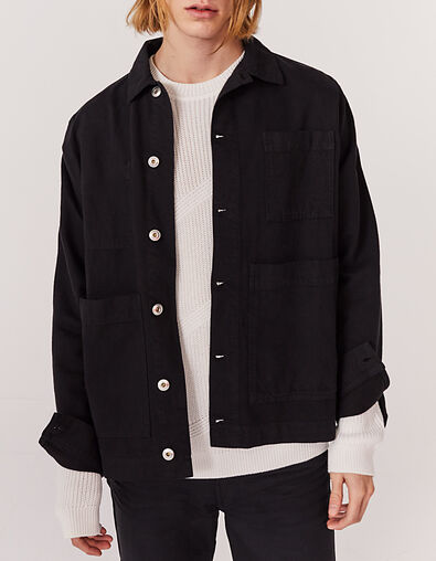 Men’s black cotton and hemp denim workwear jacket - IKKS