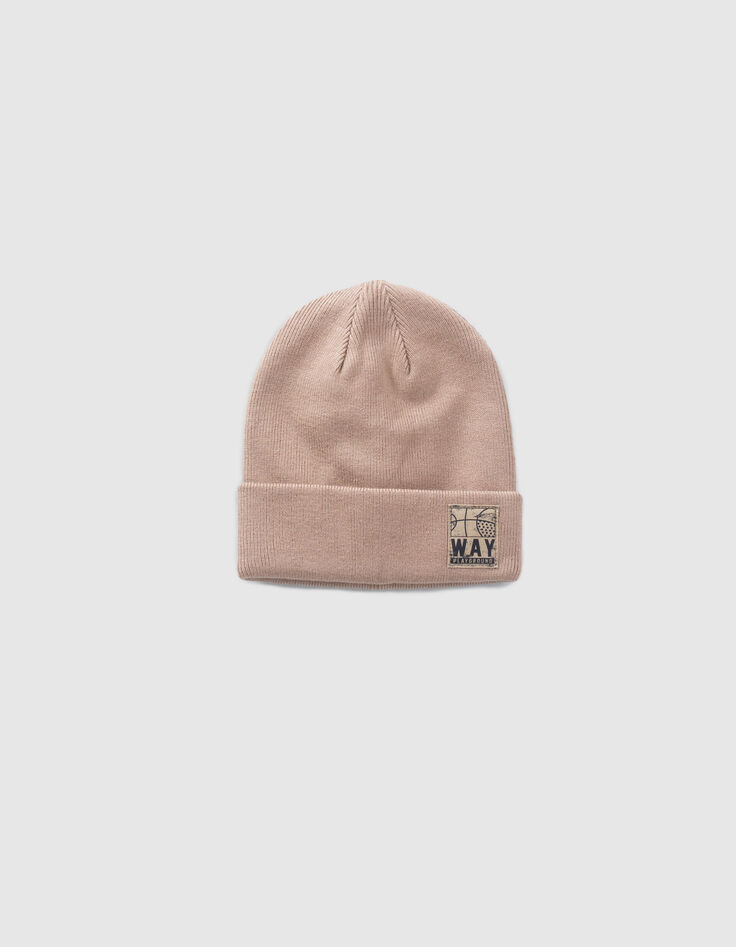 Gorro beige punto etiqueta baloncesto niño-1