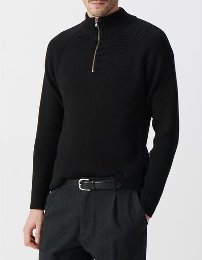 Jersey negro de punto con cuello de camionero para hombre - IKKS
