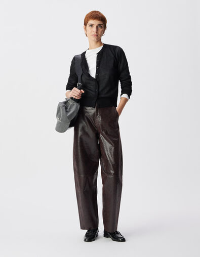 Rechthoekige leren broek met slangenprint Dames - IKKS