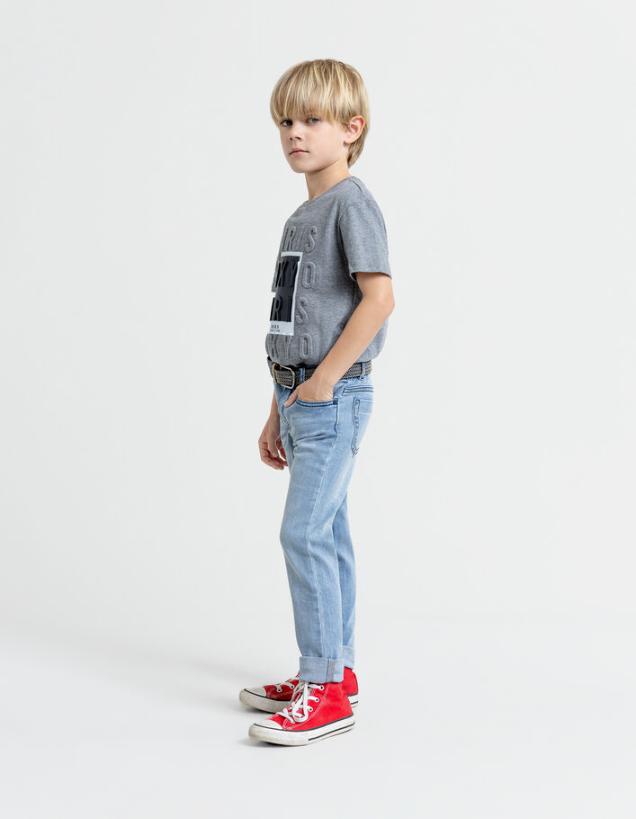 Boys’ blue slim jeans with woven belt - IKKS